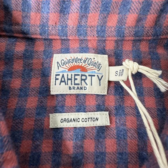 FAHERTY FLANNEL EVERYDAY STRETCH SEAVIEW Organic Cotton BLR Blue Rose Gingham S - Picture 2 of 9